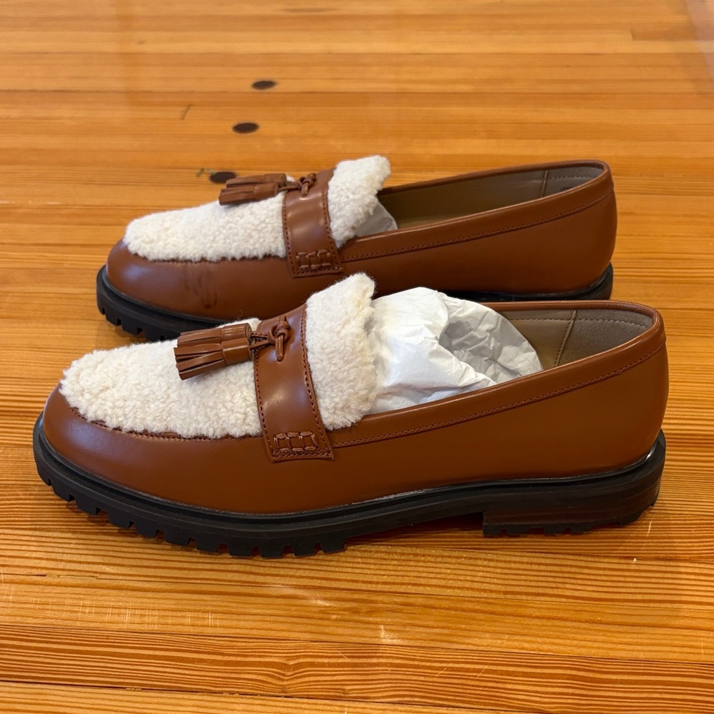 NEW Ann Taylor Shearling Leather Tassel Loafers - Picture 6 of 8